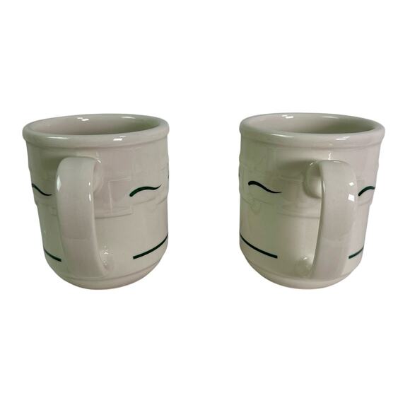 Longaberger Pottery VTG Set 2 Woven Traditions Heritage Green & Ivory Mugs READ - Picture 2 of 10
